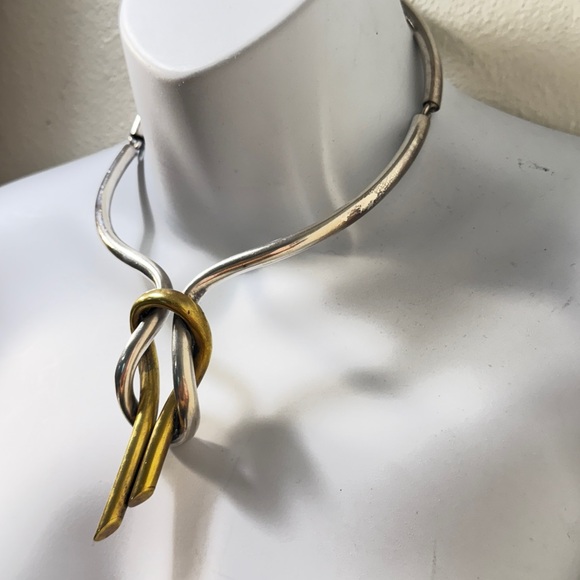 TAXCO Mexico 925 Sterling Silver Knot Choker Necklace VTG Boho Artsy Art Deco - Picture 5 of 13